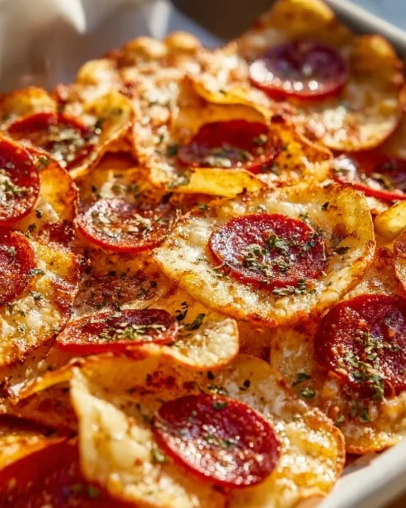 Chips de pizza caseros de 2 ingredientes sobre una mesa