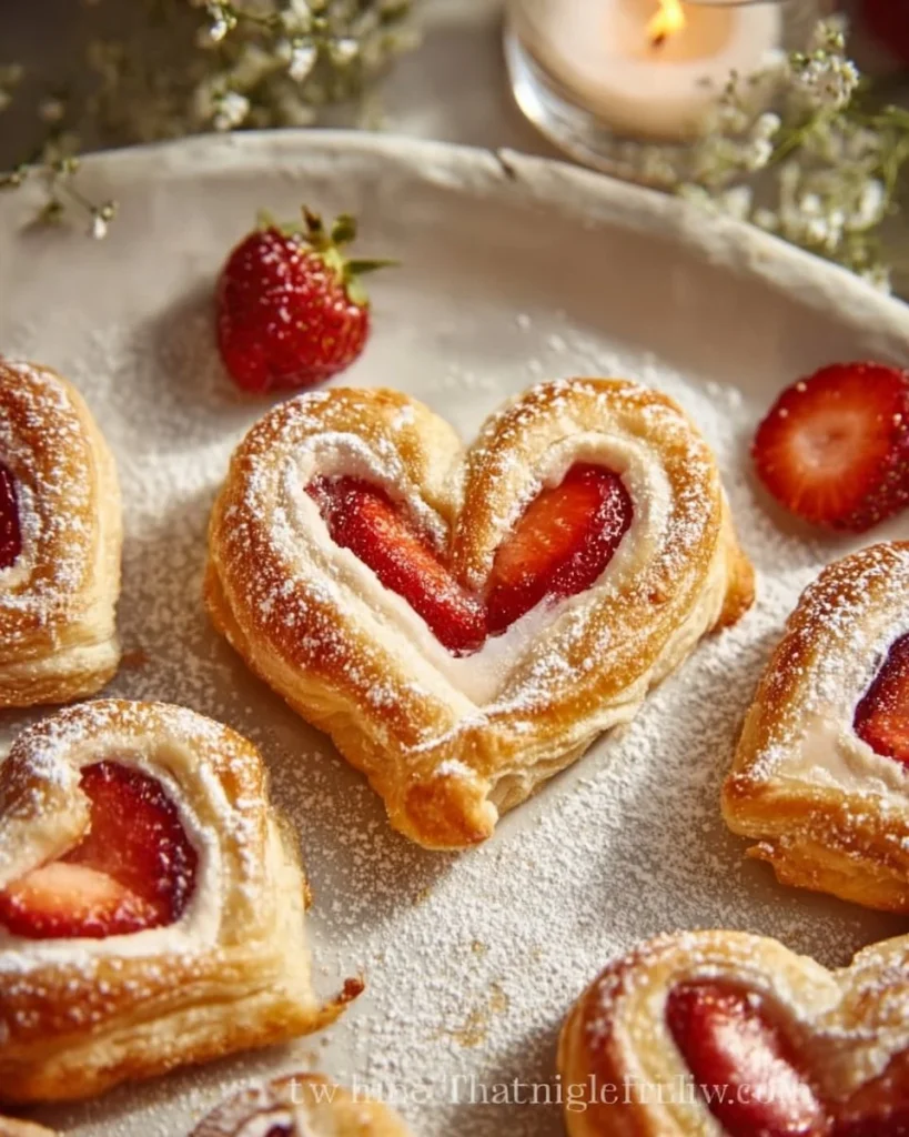 Danishes veganos de crema de fresa recién horneados y decorados