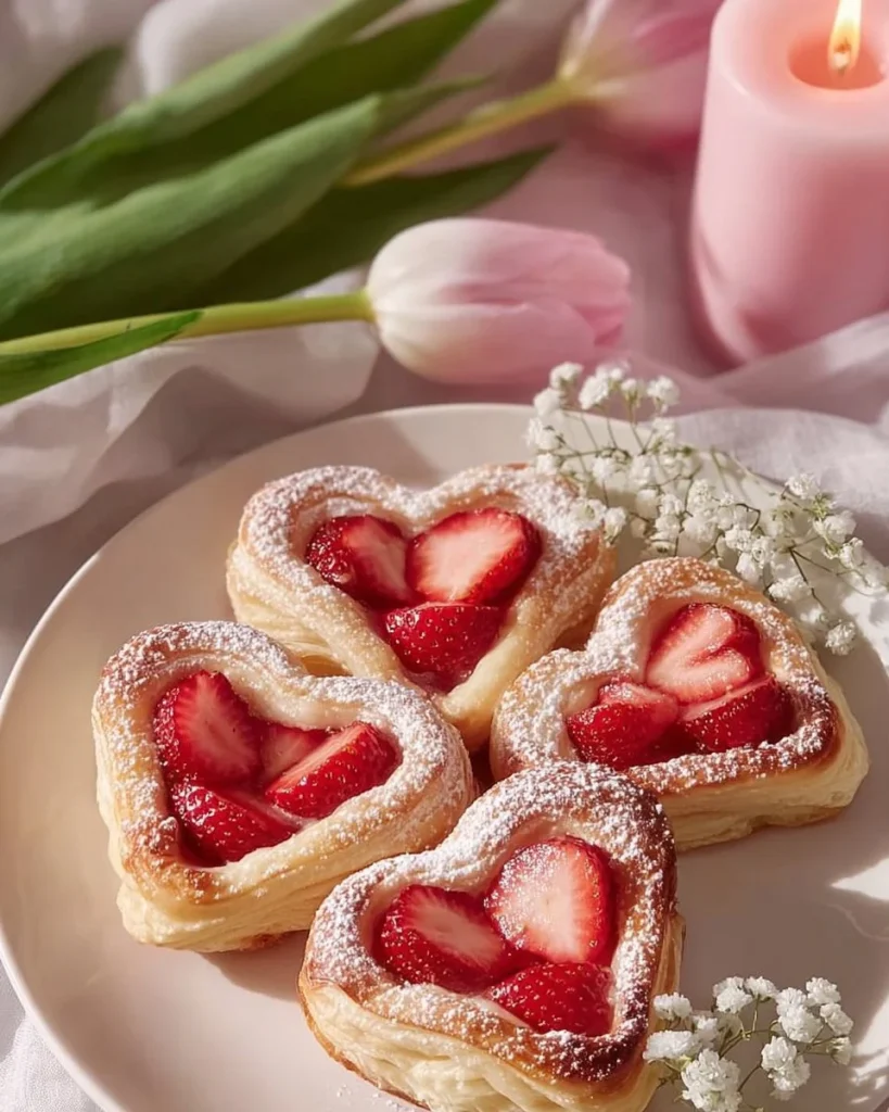 Danishes de hojaldre de fresa frescos y atractivos en una bandeja