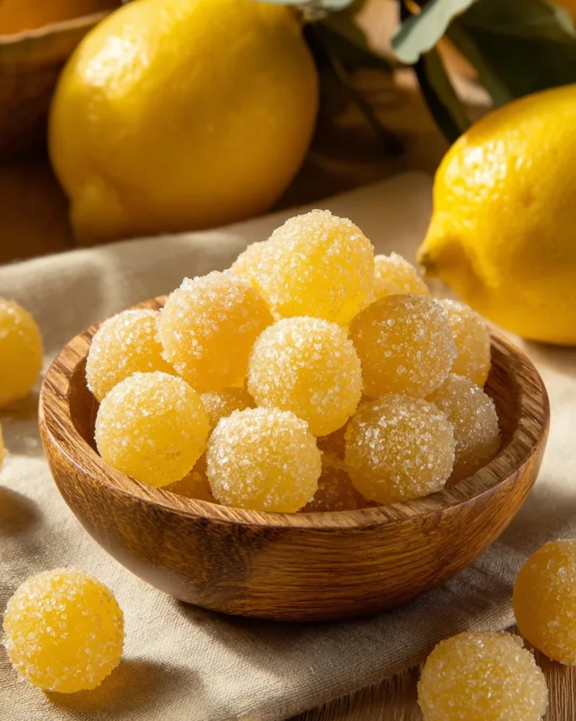 Dulces de limón frescos y coloridos en un plato decorativo