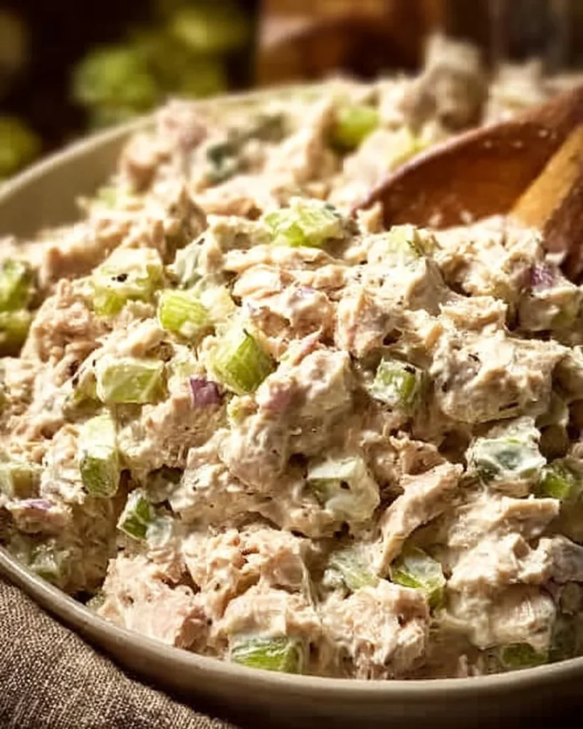 Plato de ensalada de atún casera con verduras frescas y aguacate