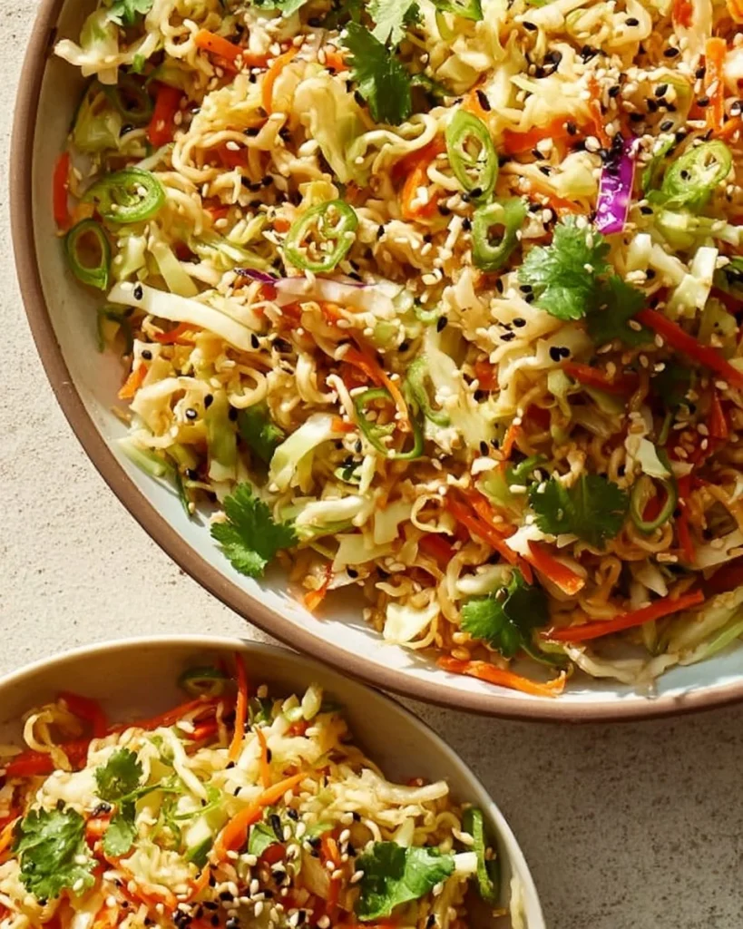 Ensalada de fideos Ramen con vegetales frescos y aderezo sabroso