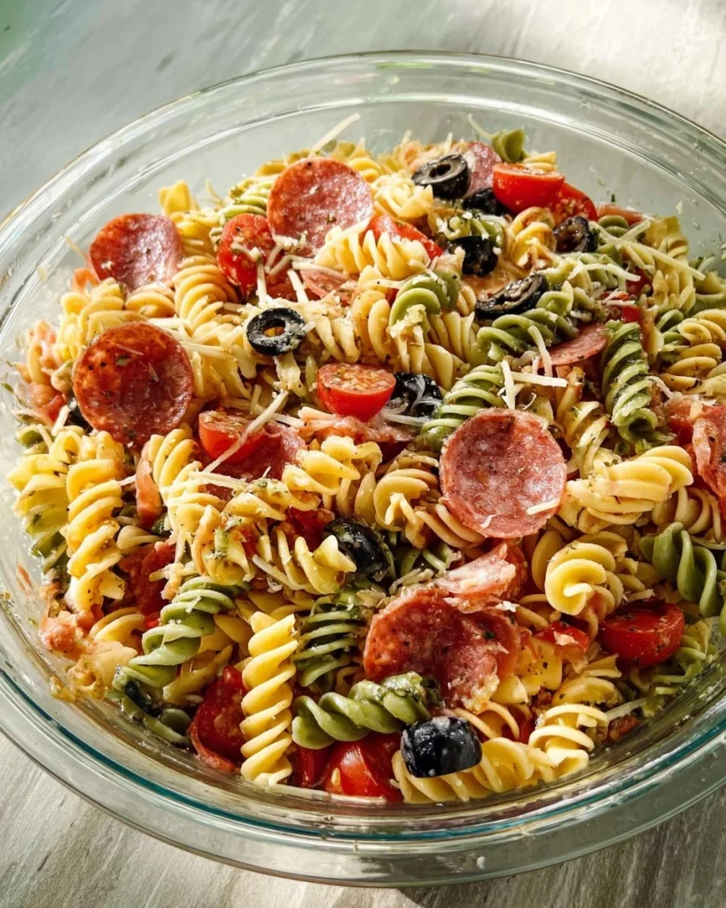 Ensalada de pasta de Olive Garden con verduras frescas en un tazón