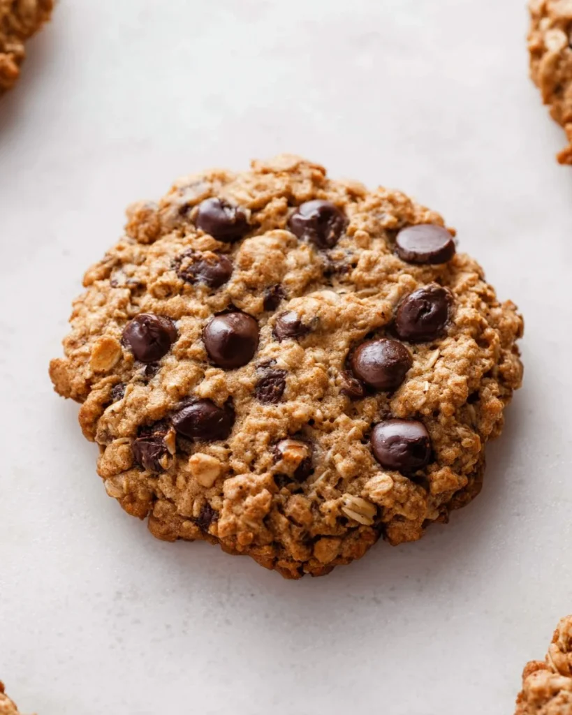 Galletas de avena con plátano y chispas de chocolate recién horneadas
