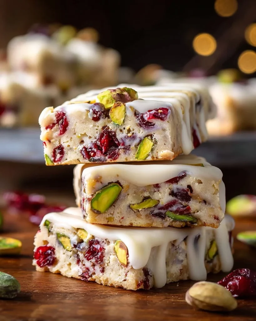 Galletas de mantequilla de arándano y pistacho decoradas para Navidad