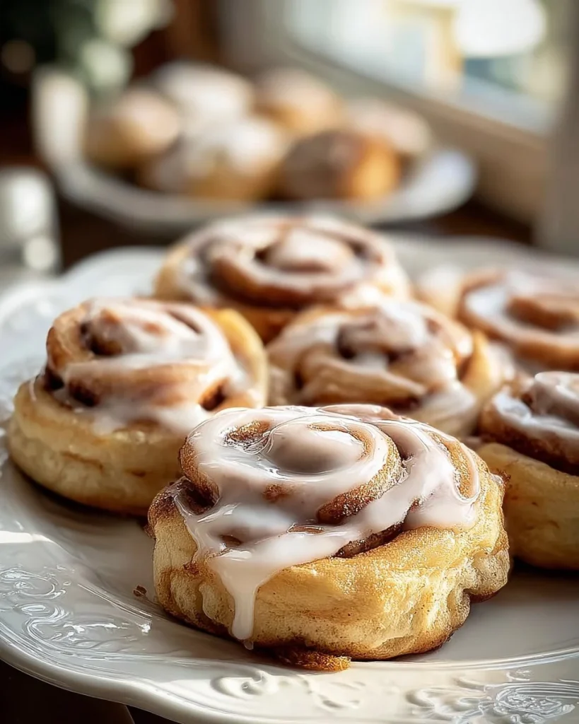 Galletas de rollos de canela recién horneadas en un plato