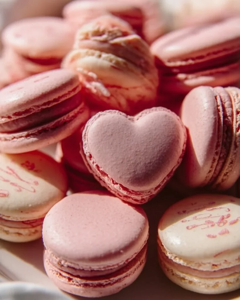 Macarons en forma de corazón, coloridos y delicados postres