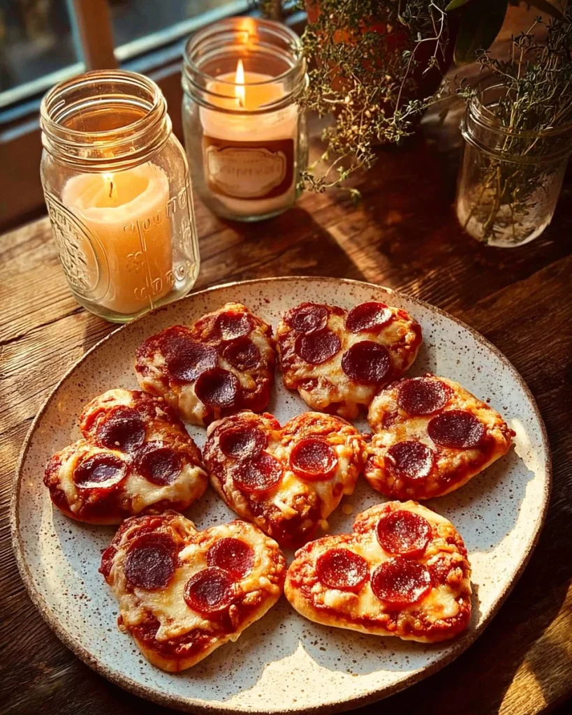Mini pizzas en forma de corazón, ideal para el Día de San Valentín