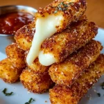 Palitos de mozzarella caseros recién horneados y dorados