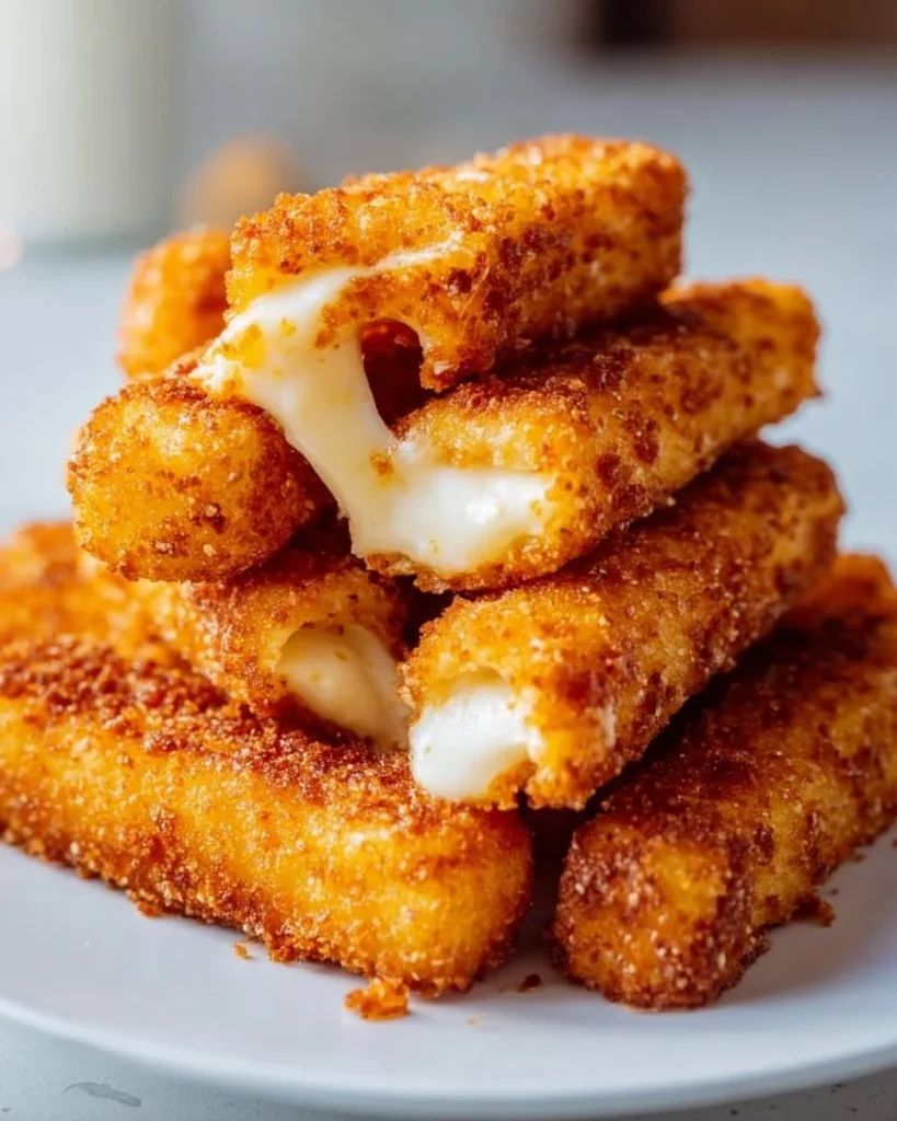 Palitos de mozzarella cocinados en air fryer, dorados y crujientes