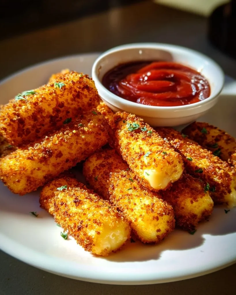 Palitos de mozzarella crujientes preparados en freidora de aire