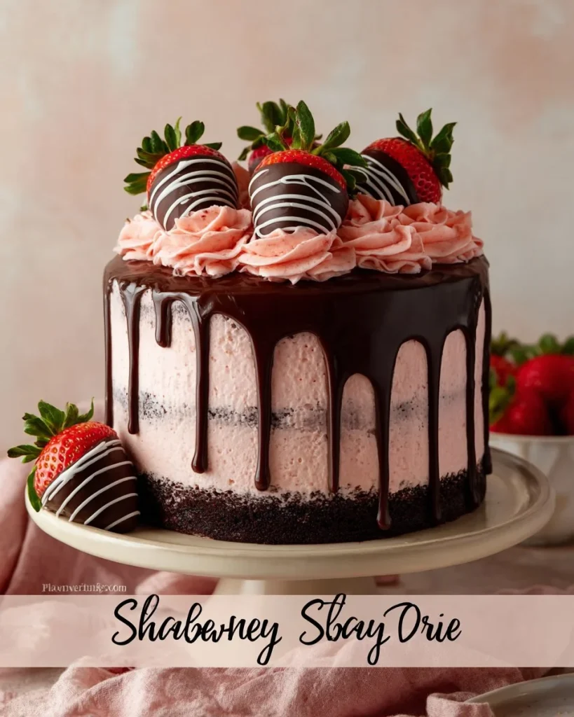 Pastel de fresa cubierto de chocolate con decoración de fresas y chocolate derretido