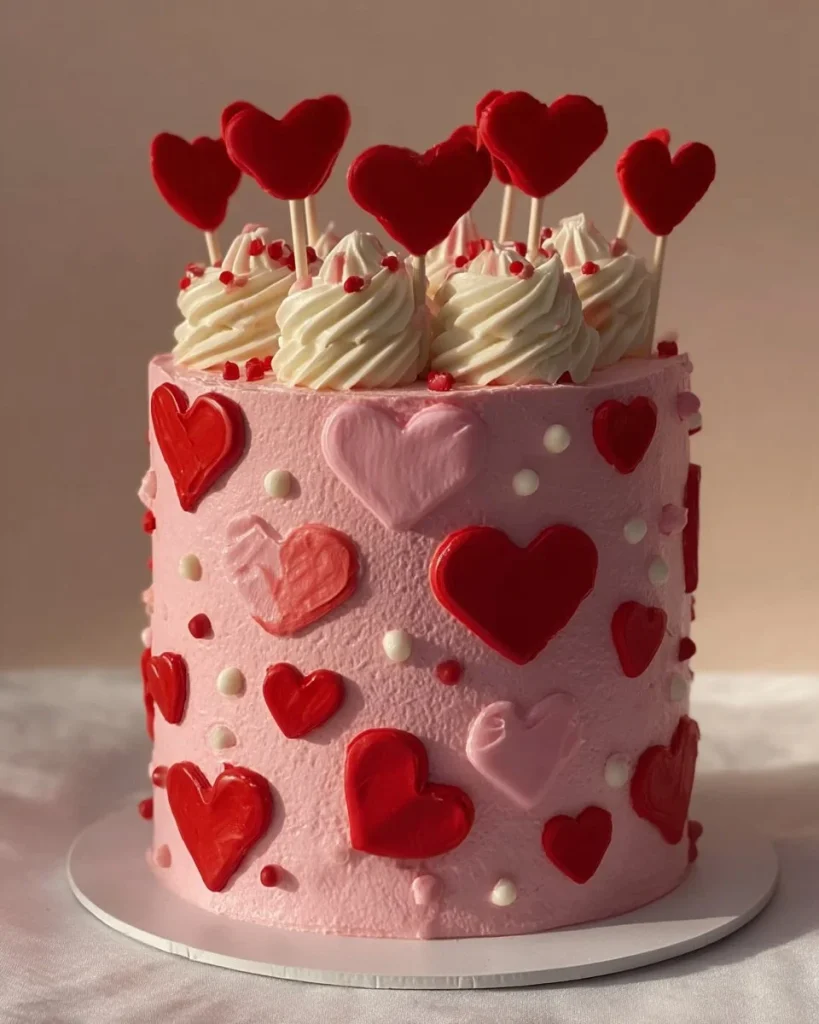 Delicioso pastel de San Valentín decorado con frosting en tonos pastel
