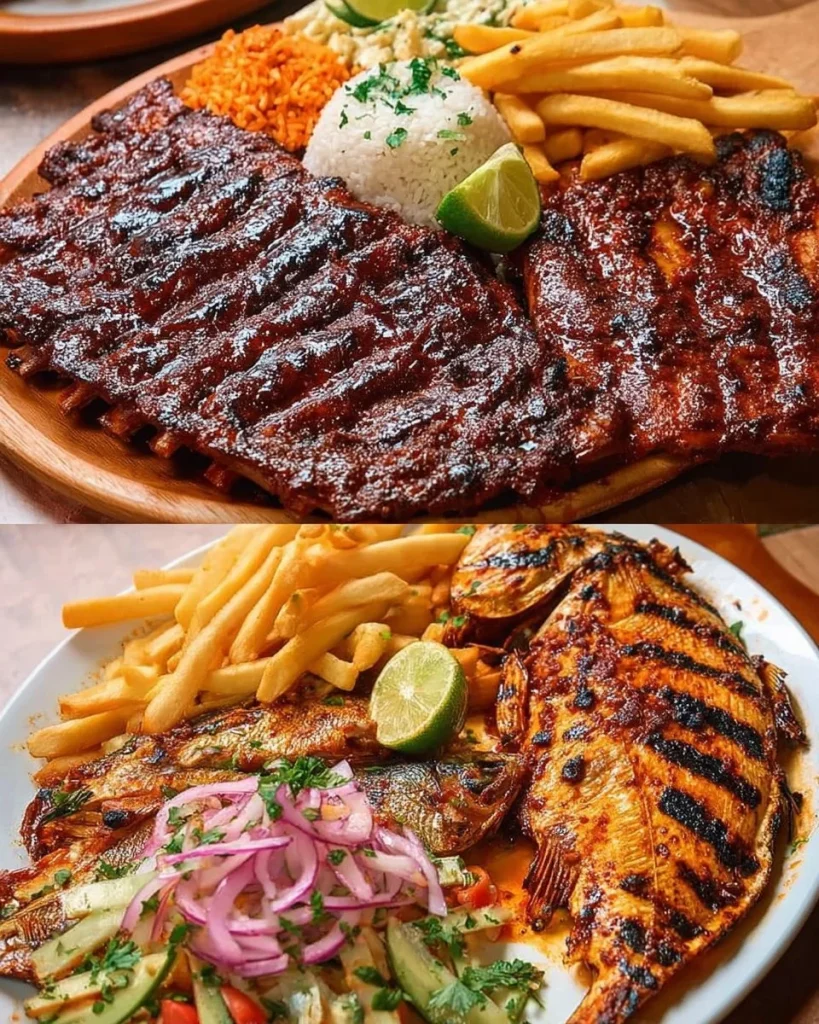 Pescado en adobo de guajillo y chipotle servido en un plato colorido