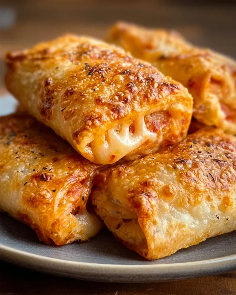 Rollitos de pizza crujientes cocinados en freidora de aire