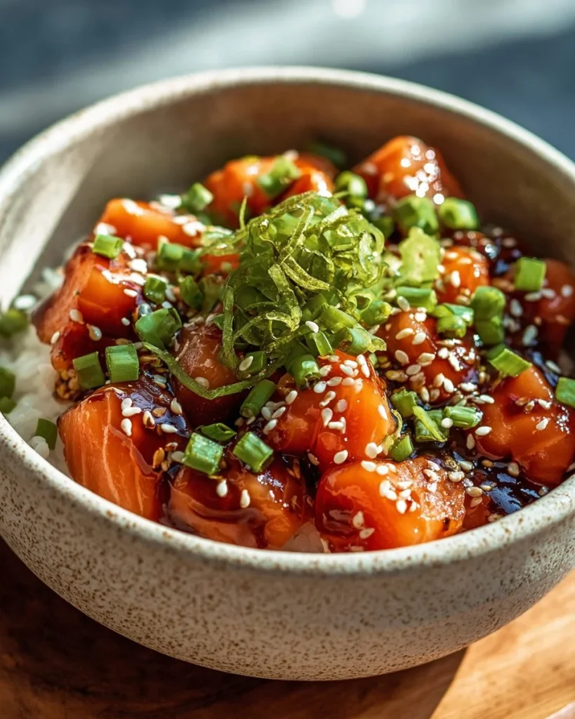 Tazón de Salmón Crujiente y Arroz con verduras frescas