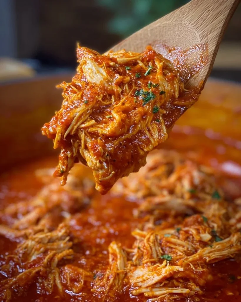 Plato de tinga de pollo con cebolla y salsa roja