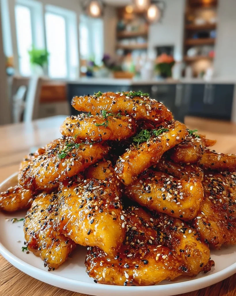 Tiras de pollo con mantequilla de miel y ajo cocinadas en freidora de aire