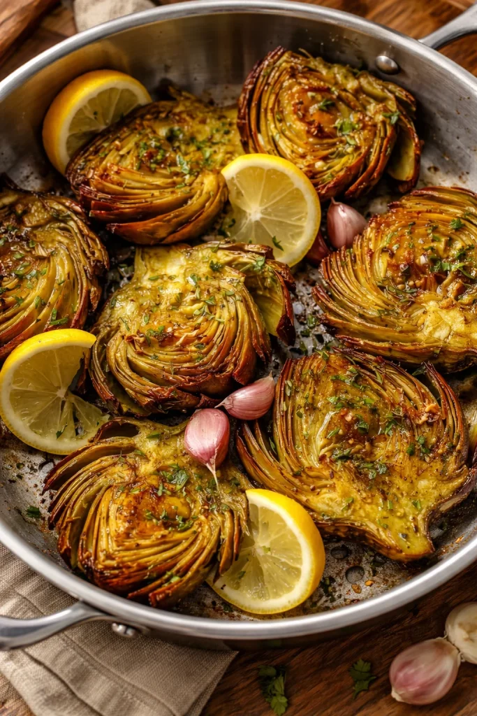 Alcachofas cocinadas en freidora de aire con especias.