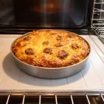 Plato de Arroz con Costra recién salido del horno, con costra dorada y apetecible.
