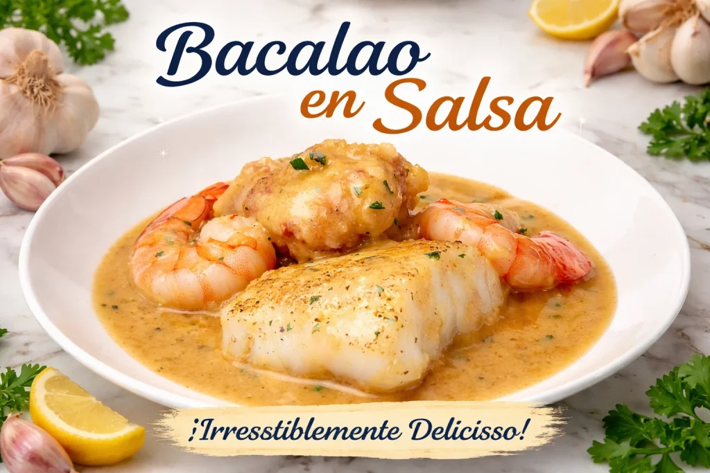 Plato de bacalao en salsa listo para servir