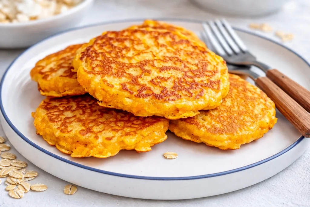 Pancakes de zanahoria y avena para bebés en un plato