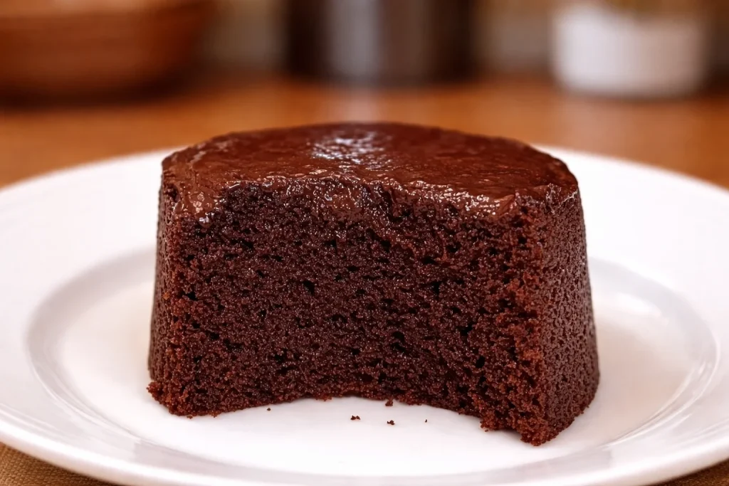 Pastel de chocolate esponjoso listo para servir con decoración de chocolate