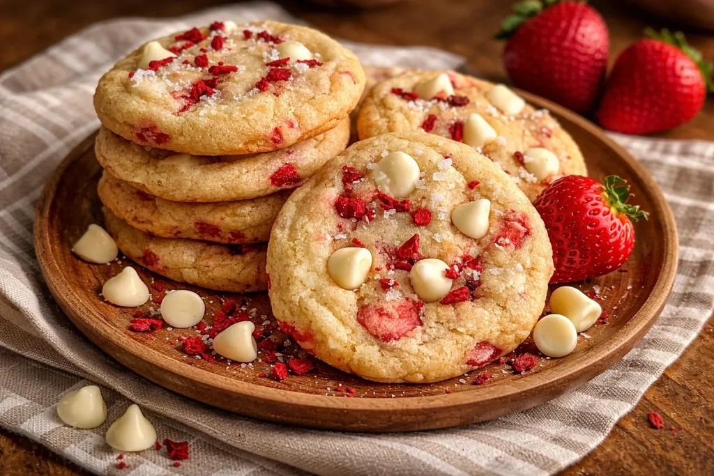 Galletas de fresa y chocolate blanco decoradas para San Valentín
