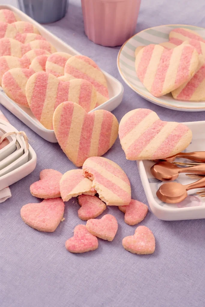 Galletas rayadas de corazón decoradas para San Valentín