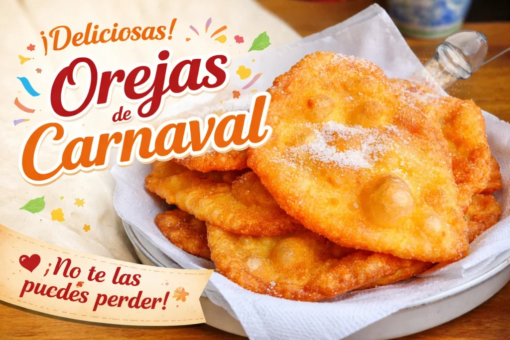 Orejas de Carnaval crujientes y doradas en un plato