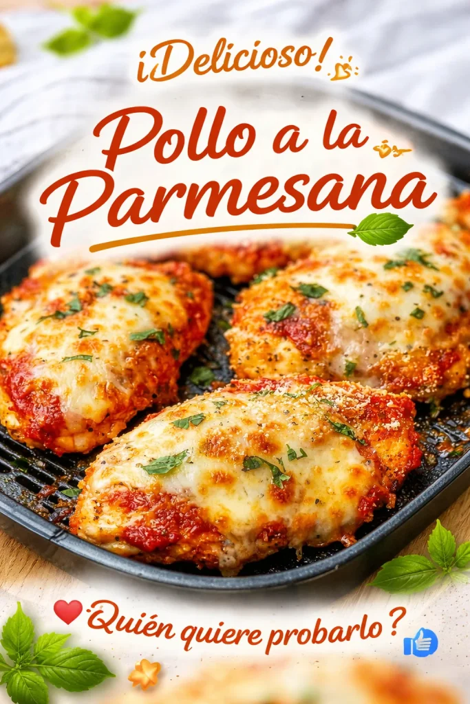 Delicioso Pollo a la Parmesana listo para servir con salsa y queso derretido