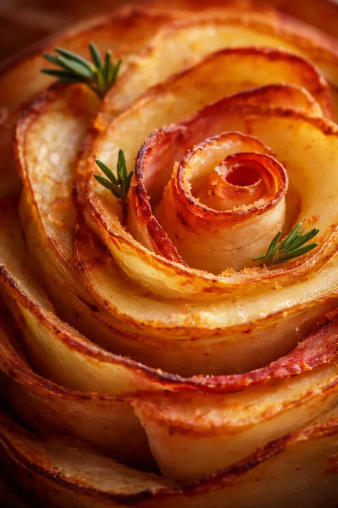 Rosas de patata crujientes servidas en un plato