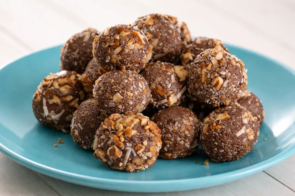 Deliciosas trufas de chocolate artesanales en un plato decorativo