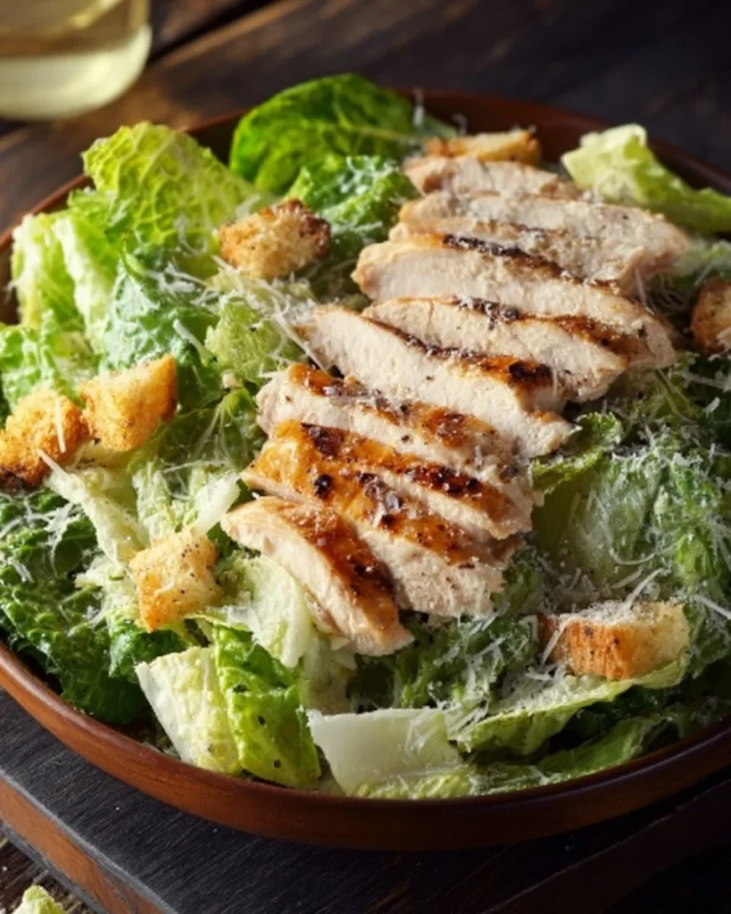 Ensalada César baja en carbohidratos con pollo, fresca y saludable