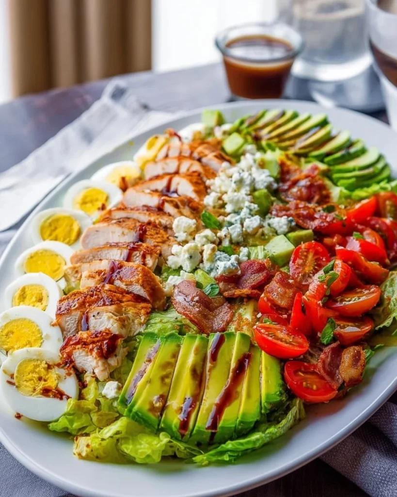 Ensalada Cobb de pollo fácil con ingredientes frescos y nutritivos