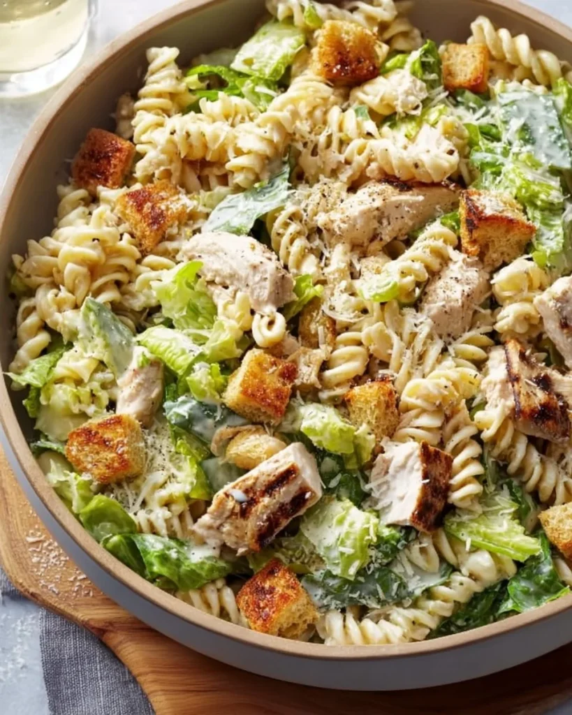Ensalada de pasta con pollo, fresca y nutritiva, ideal para comidas ligeras