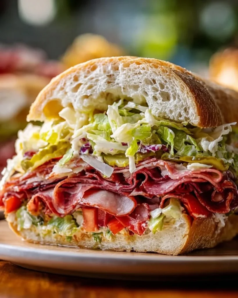 Ensalada italiana en sándwich con ingredientes frescos y coloridos