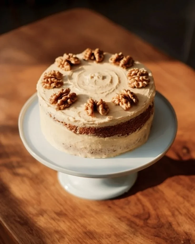 Delicioso pastel de café con cobertura de crema y granos de café.