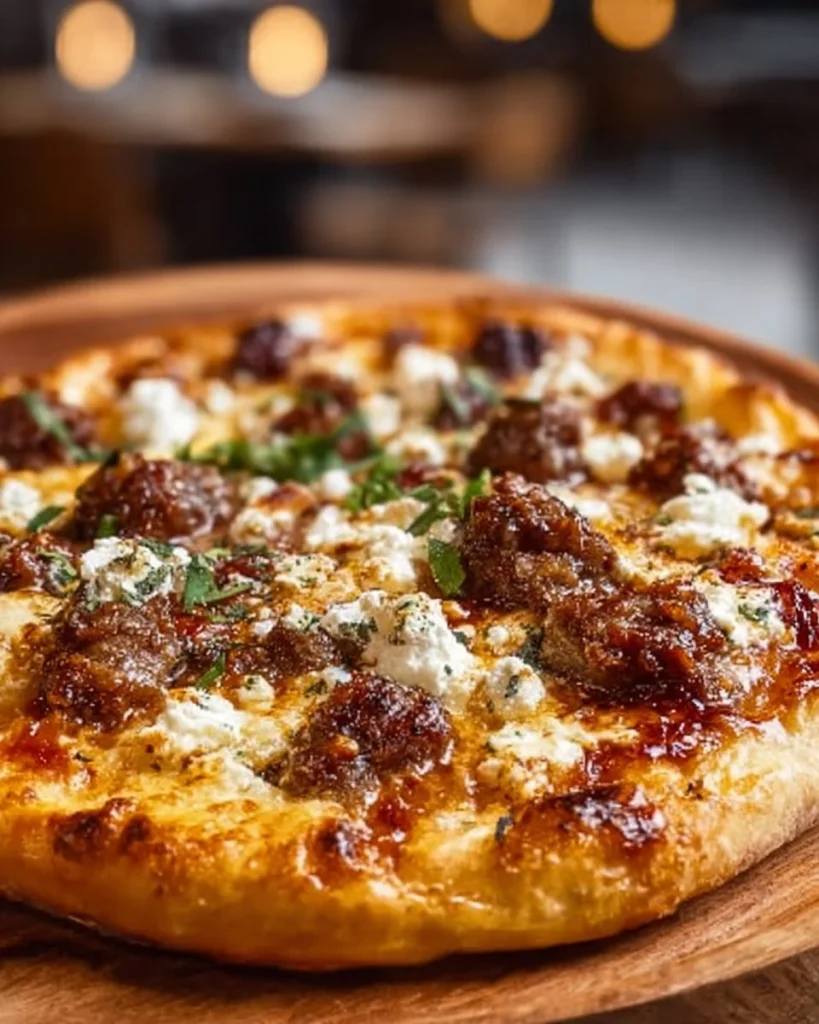 Pizza de Salchicha Ricotta y Miel Picante con ingredientes frescos y sabrosos.