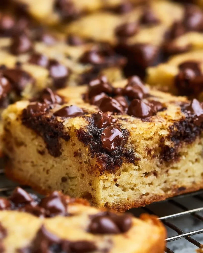 Barras de plátano caseras con chispas de chocolate en un plato.