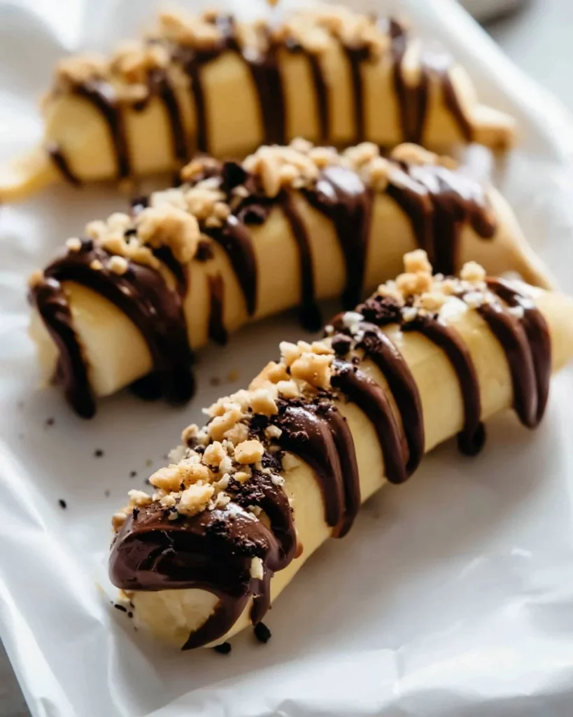 Bocaditos de Plátano Snickers bajas calorías congelados en un plato