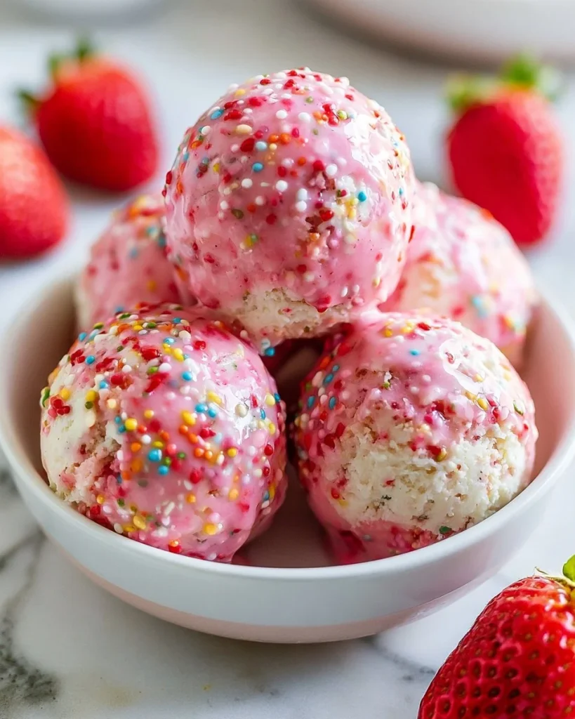 Bolas de proteína de cheesecake de fresa, saludables y deliciosas