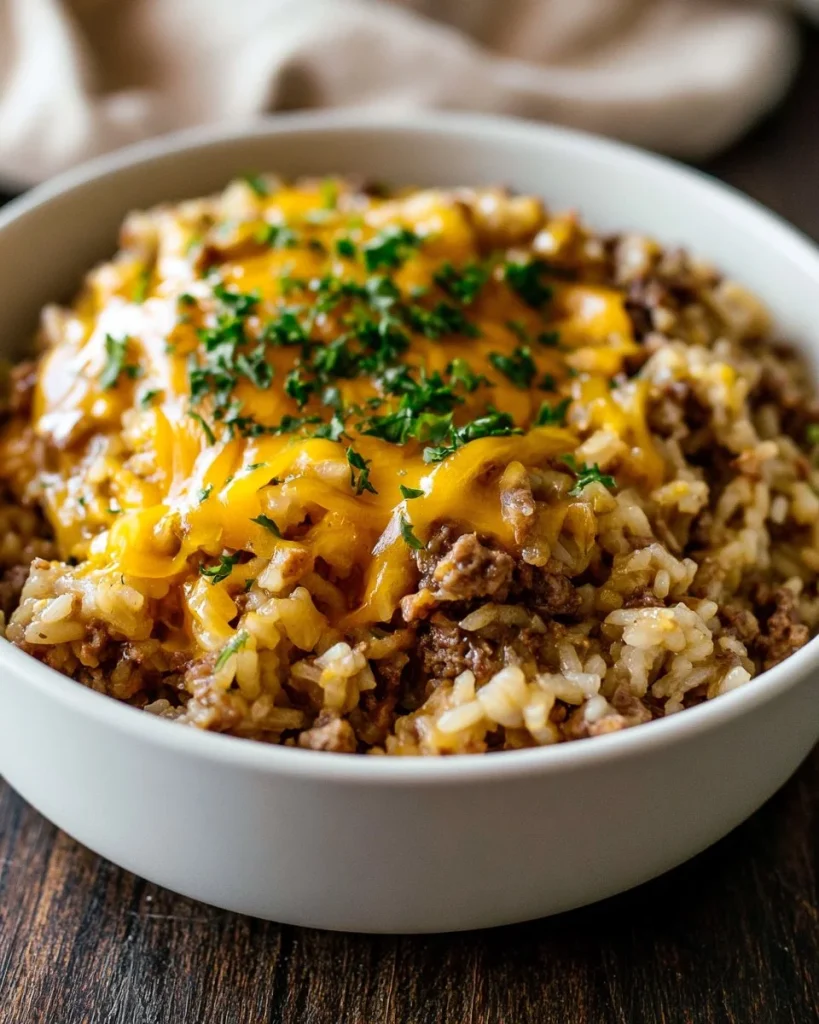 Cazuela de Carne Molida con Arroz y Queso, un plato tradicional y sabroso