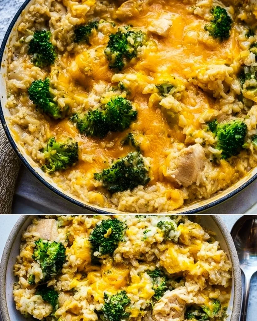 Cazuela de pollo con arroz y queso, un plato delicioso y reconfortante.