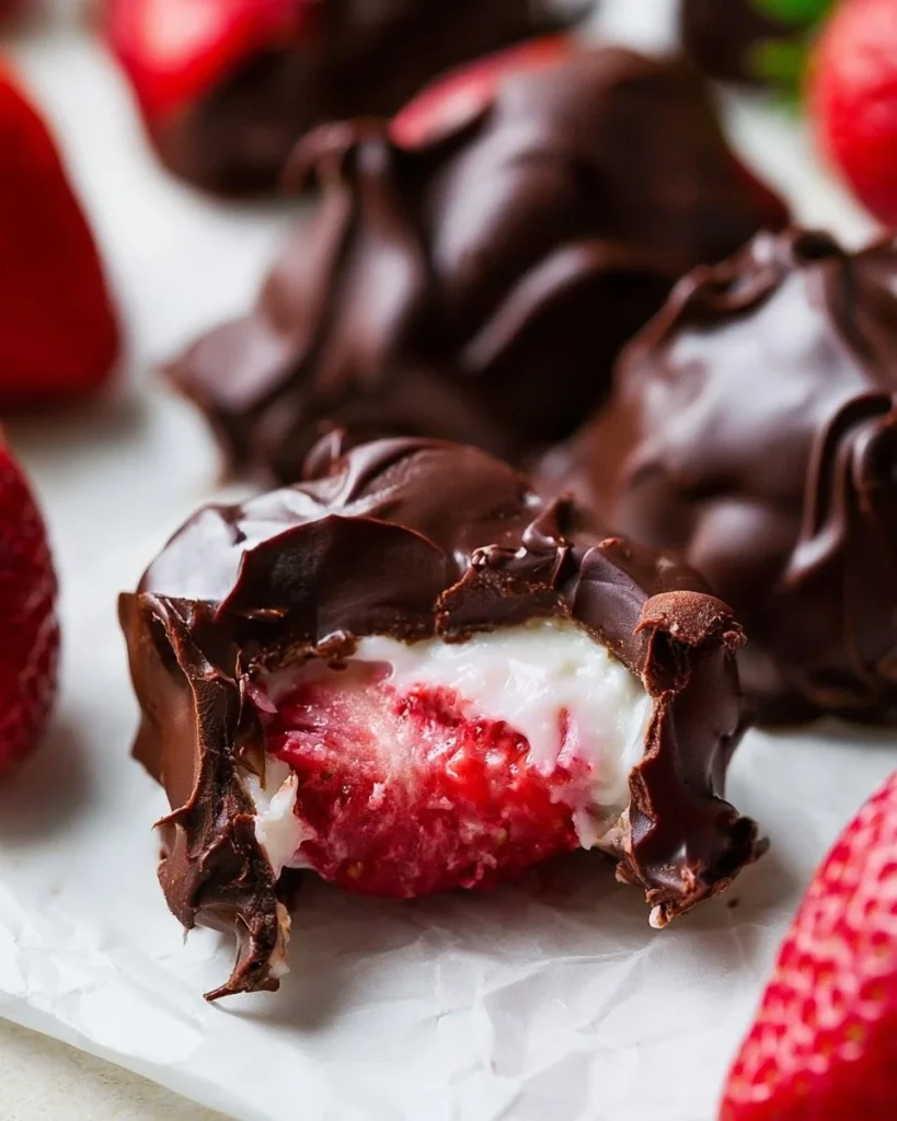 Clústeres de yogur de chocolate y fresa en un bol atractivo