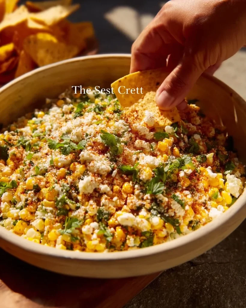 Dip de elote al estilo callejero mexicano servido en un tazón