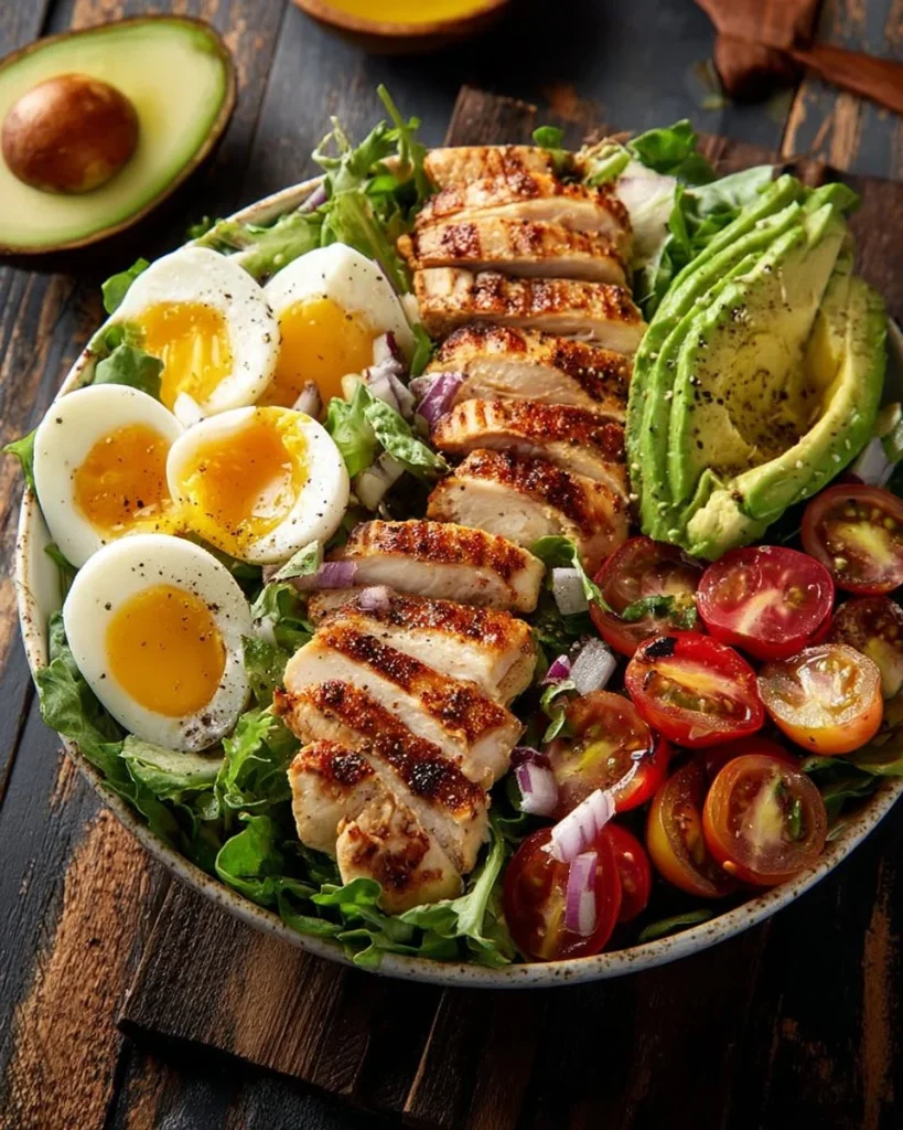 Ensalada Cobb Paleo de Pollo a la Parrilla con ingredientes frescos y saludables
