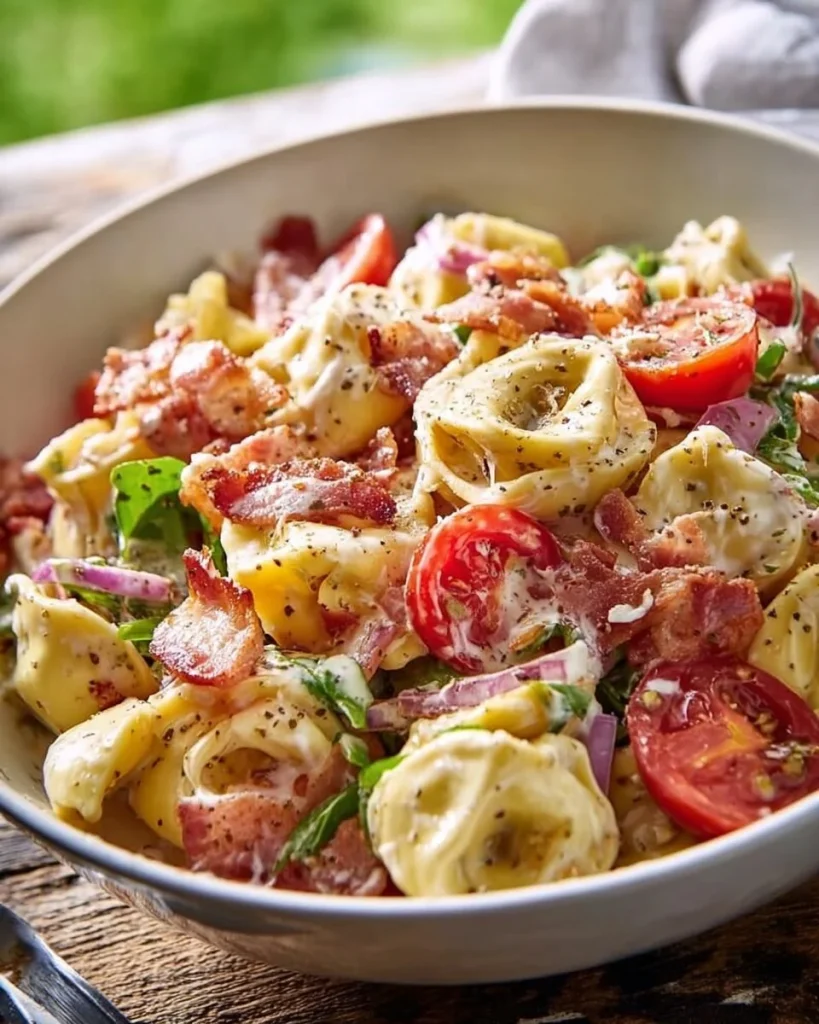 Ensalada de tortellini fresca con verduras y aderezo