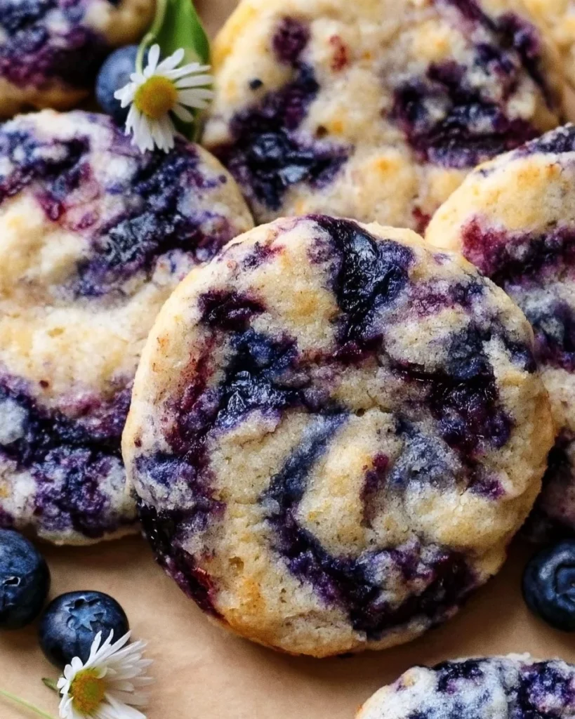 Galletas de queso crema de limón y arándano recién horneadas