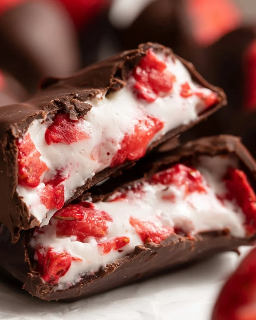 Delicioso yogur de chocolate y fresa con grumos en un tazón